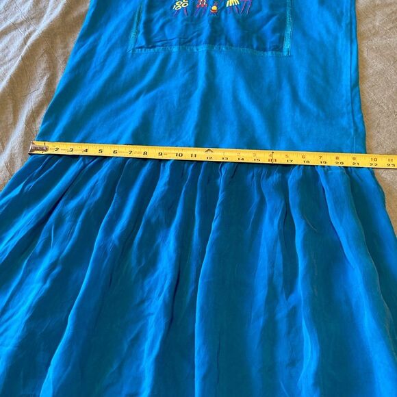 Johnny Was Vintage 90s Maxi T-Shirt Dress Teal Blue Embroidered Women & Children - Picture 10 of 14